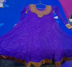 Purple Embroidered Anarkali Kurta With Dupatta