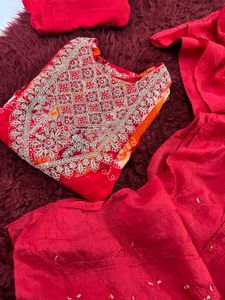 Red Embroidered Kurta Set with Dupatta