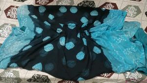 Blue &amp; Black Bandhani Saree