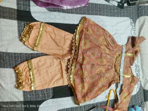 Peach Salwar Pants and frock of Sequins