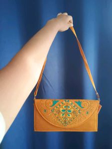 Orange Embroidered Clutch Bag Shantiniketan