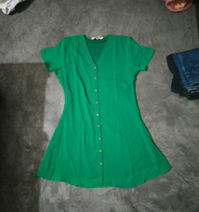 V-Neck Button-Up Green Dress