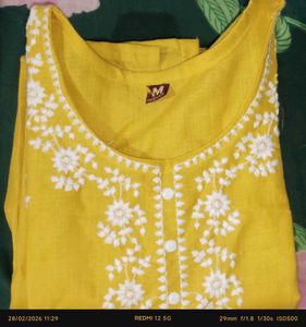 Vibrant Yellow Kurta with White Embroidery