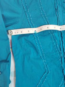 Teal Button-Up Shirt with Stitching Detail