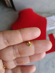Gold Nose Pin with Green Stone