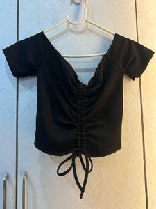 red rib-knit ruched crop top
