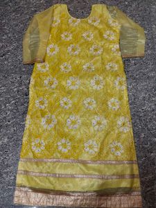 Elegant Yellow Embroidered party wear Kurta Set