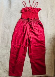 pink Smocked Ruffle Crop Top and trouser