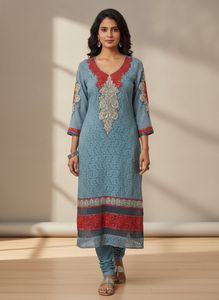 Beautifully Embellished Blue Kurta