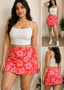 Floral Print Wrap Mini Skirt plus size y2k
