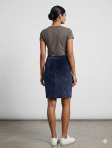 Navy Velvet Pencil Skirt