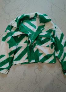 Green Patterned Cropped Jacket