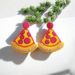 Pizza Slice Beaded Earrings