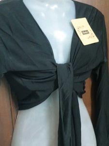 Chic Tie-Front Black Crop Top no 124