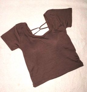 Brown Ribbed Back less Crop Top🤎