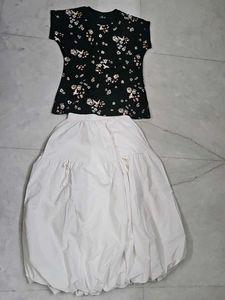 Green Print T-Shirt with balloon skirt