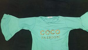 Teal Color Flared Sleeves Top