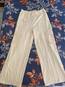 Beige Wide Leg Cargo Pants