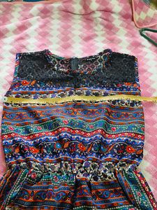 Boho Print Sleeveless Jumpsuit with Lace Detail