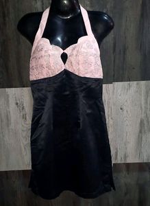 Light Pink Padded Halter Neck Black Dress