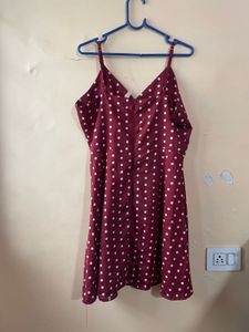 Maroon Polka Dot Wrap Dress