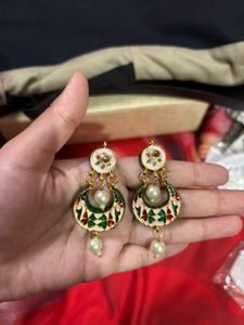 Elegant Pearl &amp; Kundan Drop Earrings