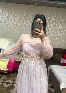 Elegant Pink Tulle full sleeveGown🎀🩷🦋