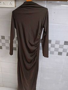 Brown Mock Neck Long Sleeve Maxi Dress