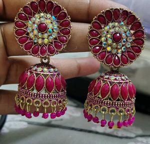 Pink Jhumka Earrings