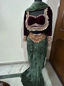 Elegant Green Velvet drape saree