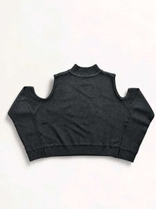 COLD SHOULDER RIBBED KNIT SWEATER