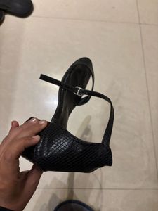 Black Faux Snakeskin Strappy Heels