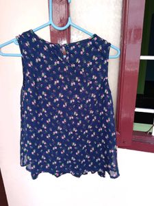 Navy Floral Sleeveless Top