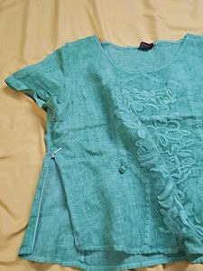 Sea Green Embroidered Short Sleeve Top