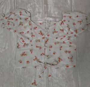 Cute Floral Print Cropped Blouse