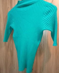 Sea Green High-Neck Ribbed Top (Size S/M)