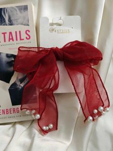 Red Organza Pearl Hair Bow