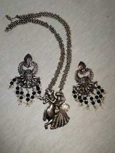 Radha Krishna oxidised Pendant Necklace