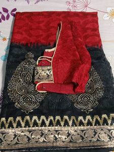 Elegant Red & Black Embroidered Saree
