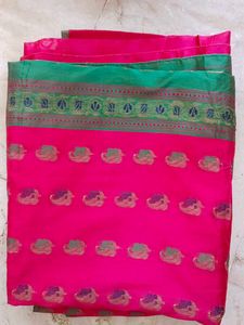 💐Vibrant Pink Saree with Green Border💐