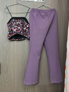 Floral Crop Top &amp; Bell Bottom Pants Set