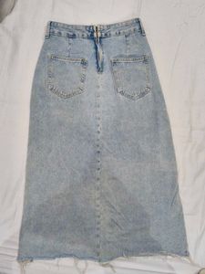 Denim Midi Skirt with Slit
