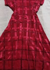 Elegant Red Checkered Dress