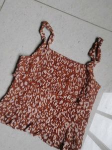 Brown Leopard Print Smocked Camisole Top
