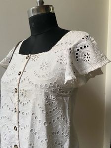White Eyelet Buttoned Top