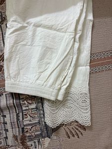 Elegant White Lace Trim Pants