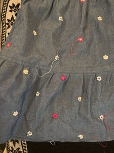 Cute Denim Floral Dress from hopscoch