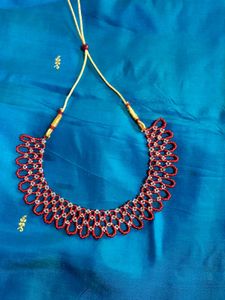 Elegant Red & White Beaded Necklace