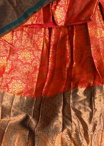 Elegant Teal &amp; Orange Banarasi Silk Lehenga