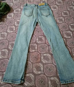 Light Wash Split Hem Flare Jeans